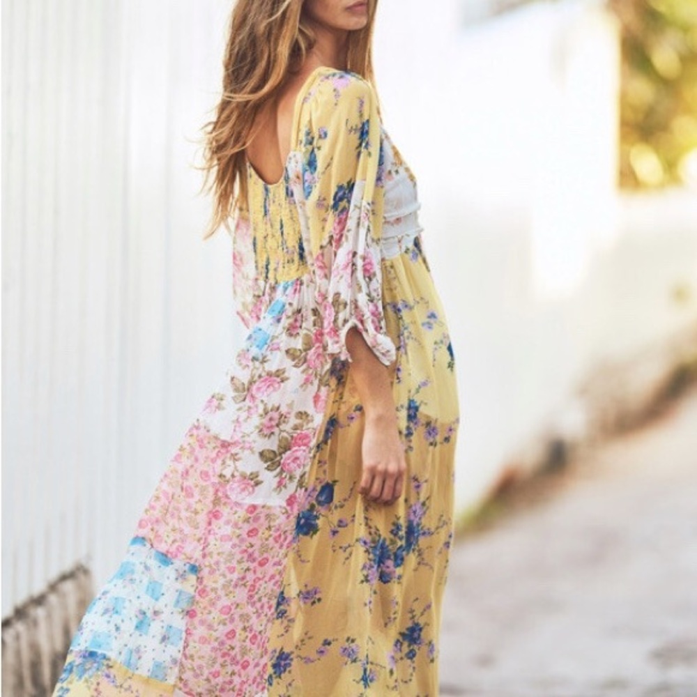 LoveShackFancy Roslyn Silk Floral Patchwork Maxi Dress - Picture 2 of 5